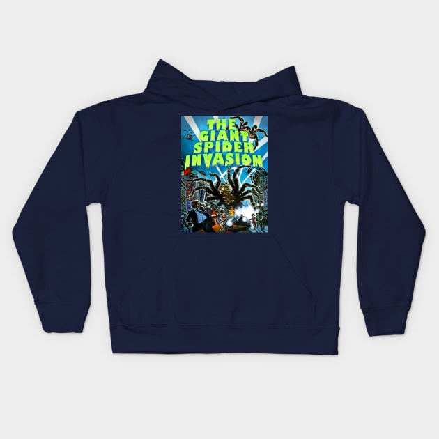 Classic Science Fiction Movie - Giant Spider Invasion Kids Hoodie by Starbase79